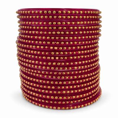 Red Glass Churi with Gold Figure Set of 20