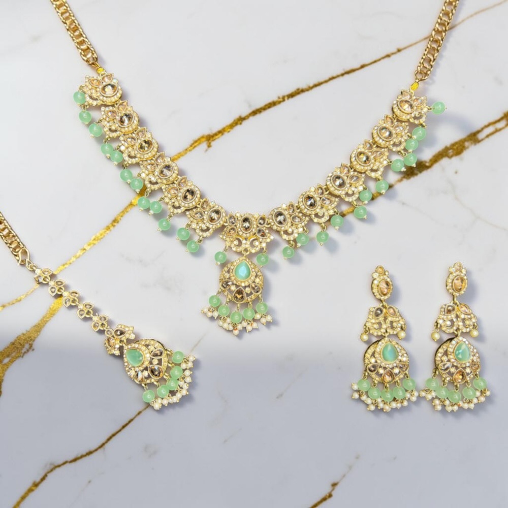Necklace Set Crystal Beaded Necklace Earrings Tikka Traditional Wedding Bridal Jewellery - Image 11