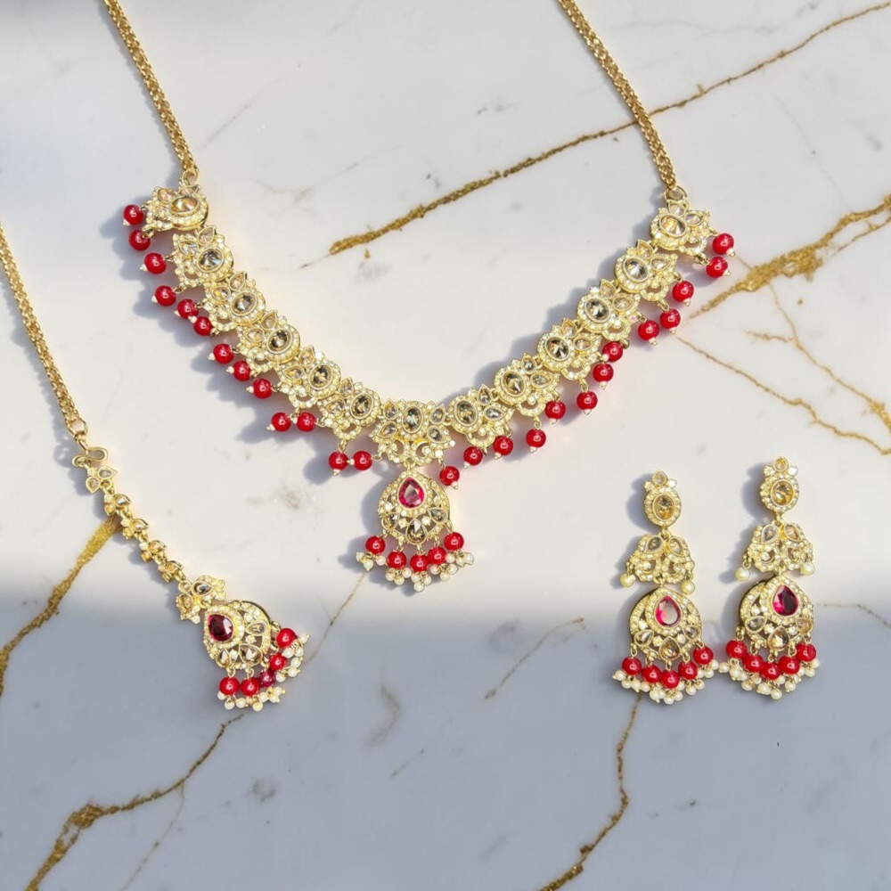 Necklace Set Crystal Beaded Necklace Earrings Tikka Traditional Wedding Bridal Jewellery - Image 3