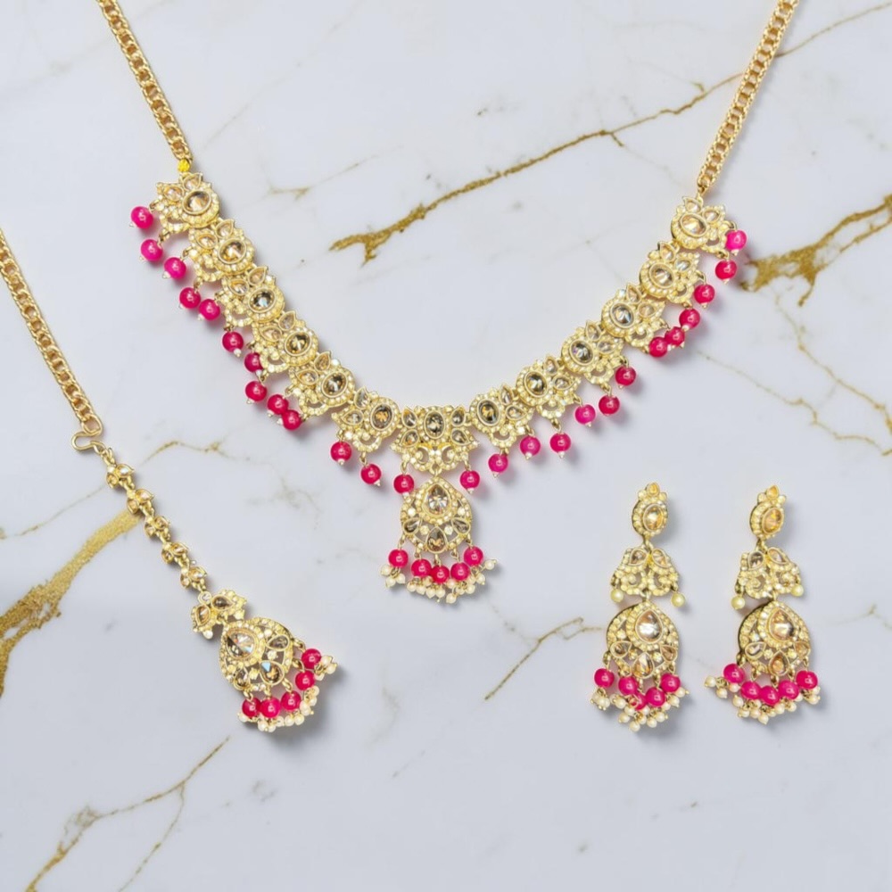 Necklace Set Crystal Beaded Necklace Earrings Tikka Traditional Wedding Bridal Jewellery - Image 4