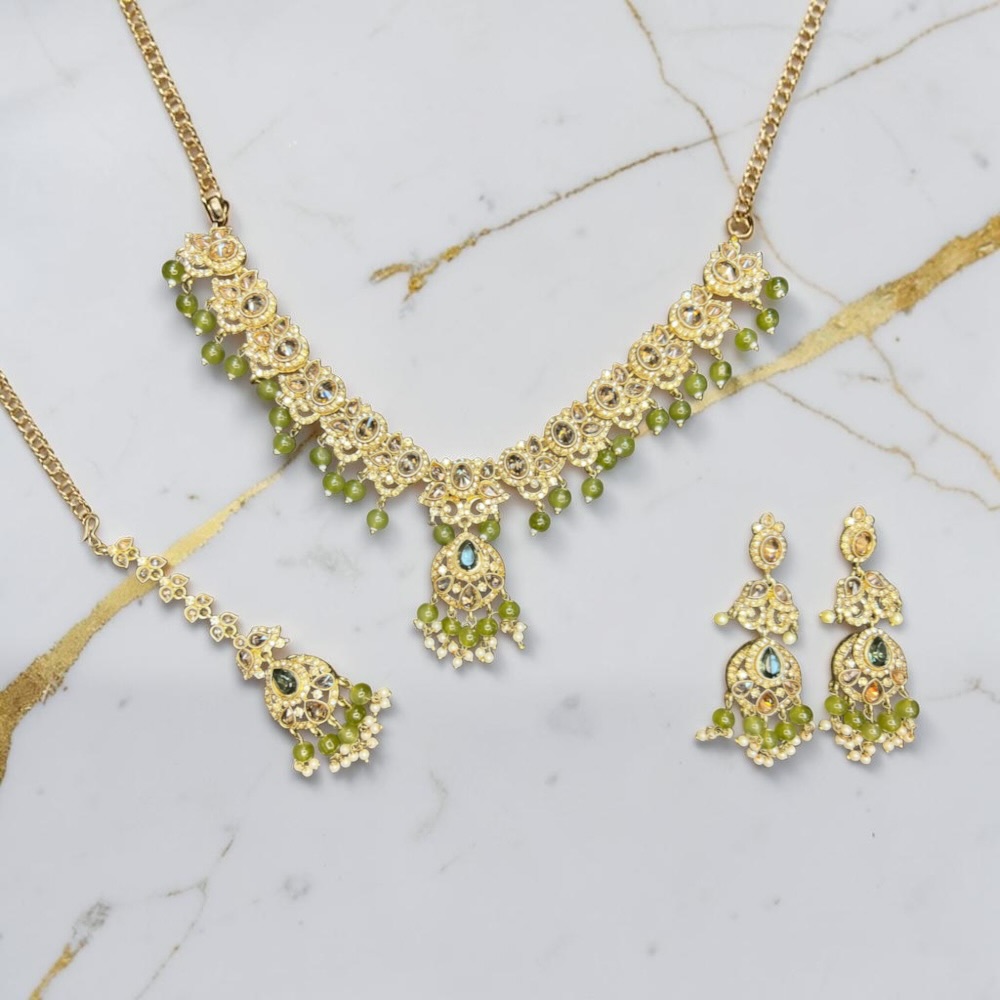 Necklace Set Crystal Beaded Necklace Earrings Tikka Traditional Wedding Bridal Jewellery - Image 8
