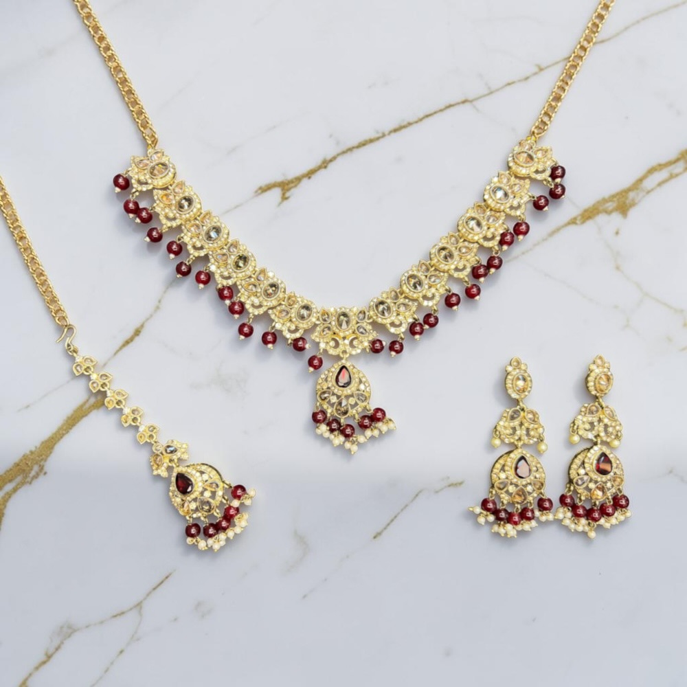 Necklace Set Crystal Beaded Necklace Earrings Tikka Traditional Wedding Bridal Jewellery - Image 10