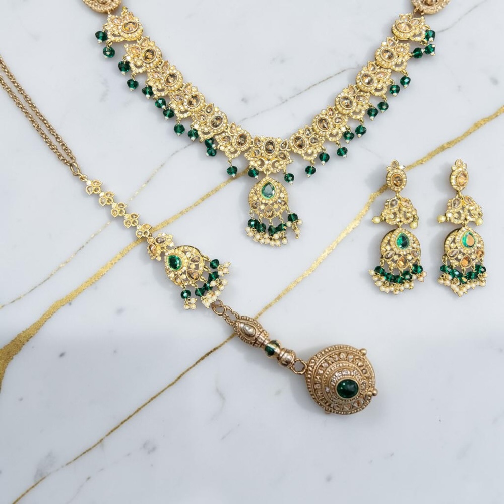 Necklace Set Crystal Beaded Necklace Earrings Tikka Traditional Wedding Bridal Jewellery - Image 5