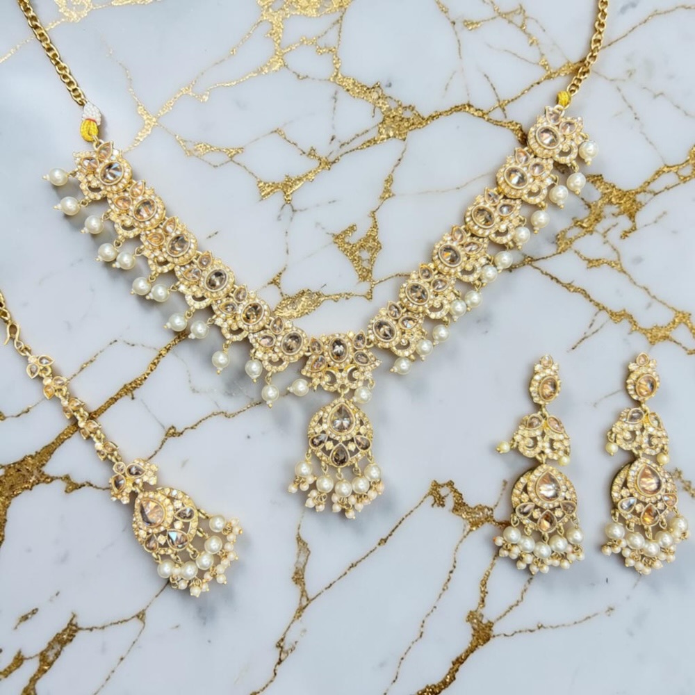 Necklace Set Crystal Beaded Necklace Earrings Tikka Traditional Wedding Bridal Jewellery - Image 7