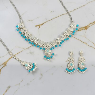Necklace Set Crystal Beaded Necklace Earrings Tikka Traditional Wedding Bridal Jewellery
