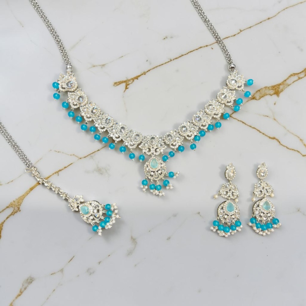 Necklace Set Crystal Beaded Necklace Earrings Tikka Traditional Wedding Bridal Jewellery