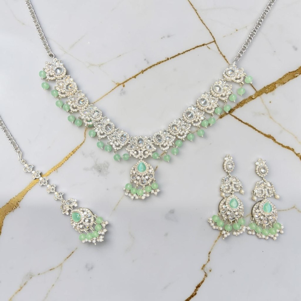 Necklace Set Crystal Beaded Necklace Earrings Tikka Traditional Wedding Bridal Jewellery - Image 13