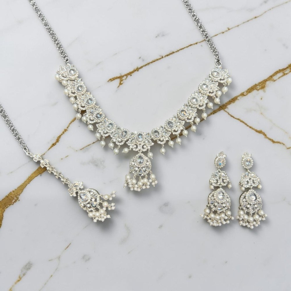 Necklace Set Crystal Beaded Necklace Earrings Tikka Traditional Wedding Bridal Jewellery - Image 6