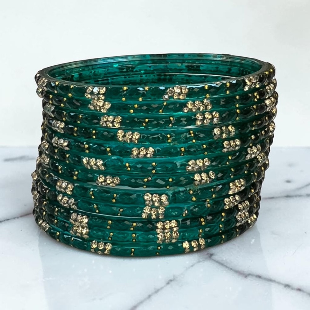 Raindrop Crystal Glass Bangles Set of 12 | Sparkling Glass Churi Bangles for Women | Bridal Wedding Party Jewellery - Image 18