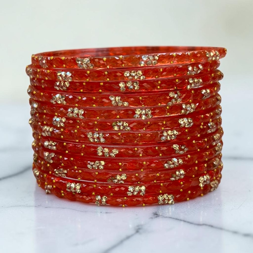 Raindrop Crystal Glass Bangles Set of 12 | Sparkling Glass Churi Bangles for Women | Bridal Wedding Party Jewellery - Image 7