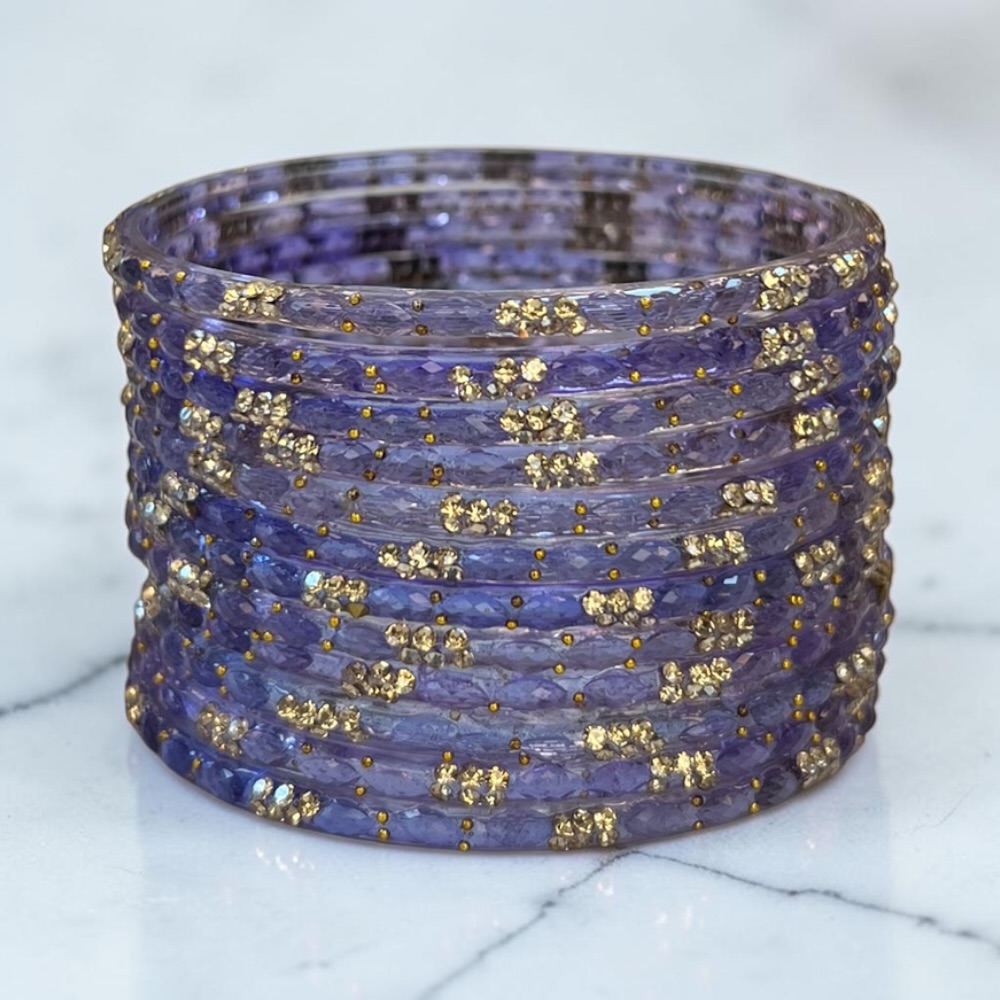 Raindrop Crystal Glass Bangles Set of 12 | Sparkling Glass Churi Bangles for Women | Bridal Wedding Party Jewellery - Image 11