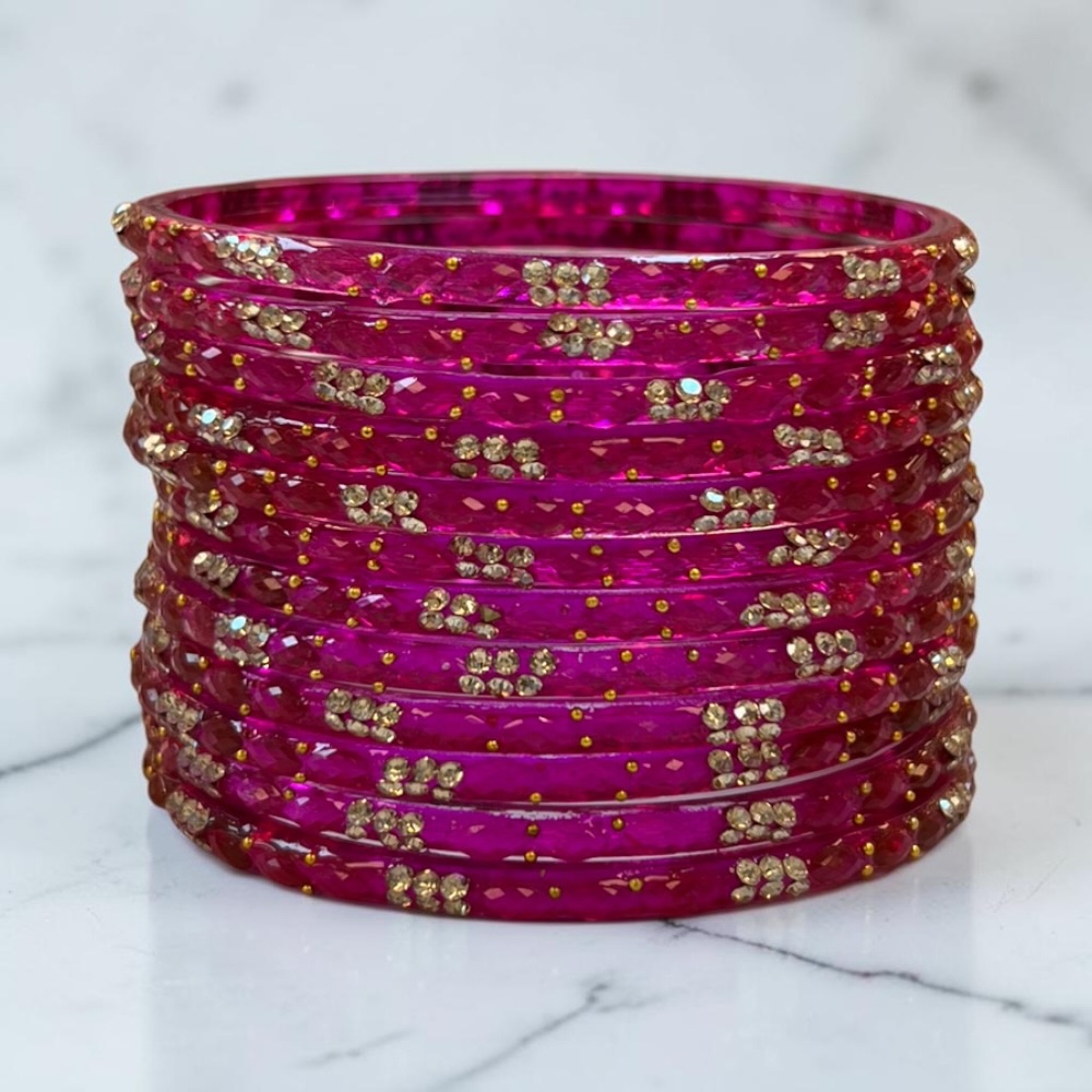 Raindrop Crystal Glass Bangles Set of 12 | Sparkling Glass Churi Bangles for Women | Bridal Wedding Party Jewellery - Image 5