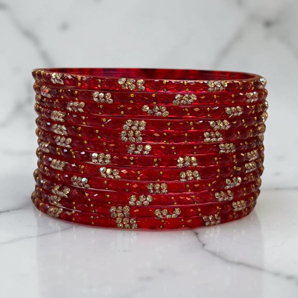 Raindrop Crystal Glass Bangles Set of 12 | Sparkling Glass Churi Bangles for Women | Bridal Wedding Party Jewellery - Image 4