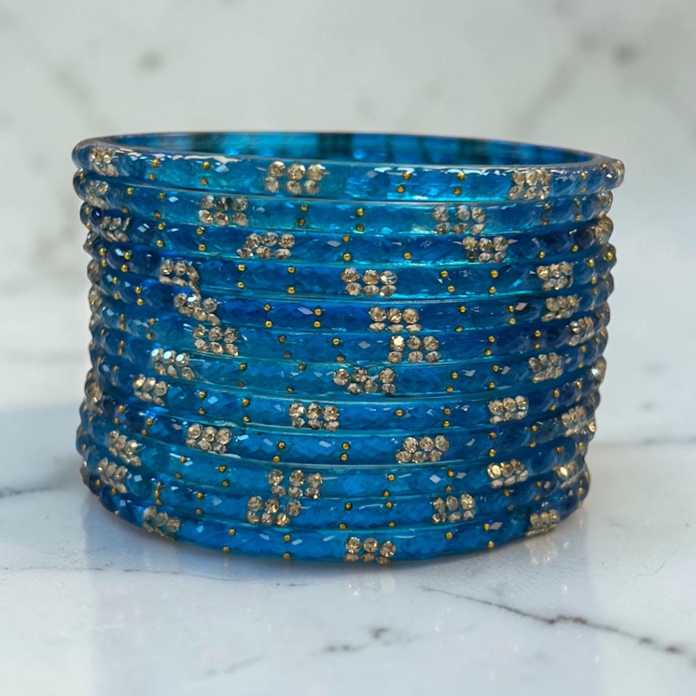 Raindrop Crystal Glass Bangles Set of 12 | Sparkling Glass Churi Bangles for Women | Bridal Wedding Party Jewellery - Image 17