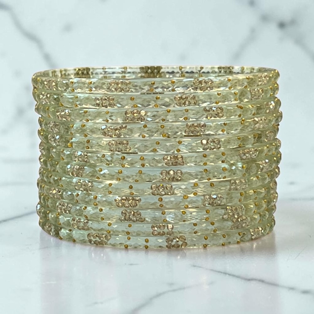 Raindrop Crystal Glass Bangles Set of 12 | Sparkling Glass Churi Bangles for Women | Bridal Wedding Party Jewellery - Image 3