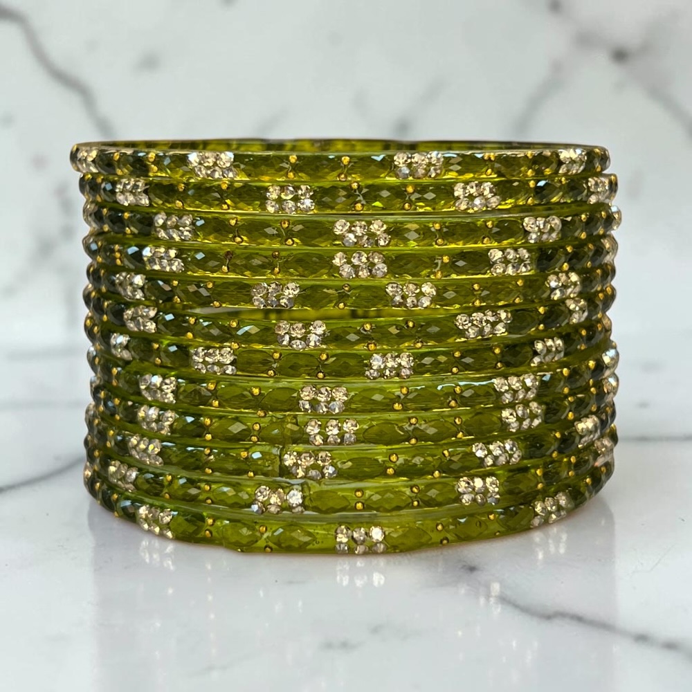 Raindrop Crystal Glass Bangles Set of 12 | Sparkling Glass Churi Bangles for Women | Bridal Wedding Party Jewellery - Image 8