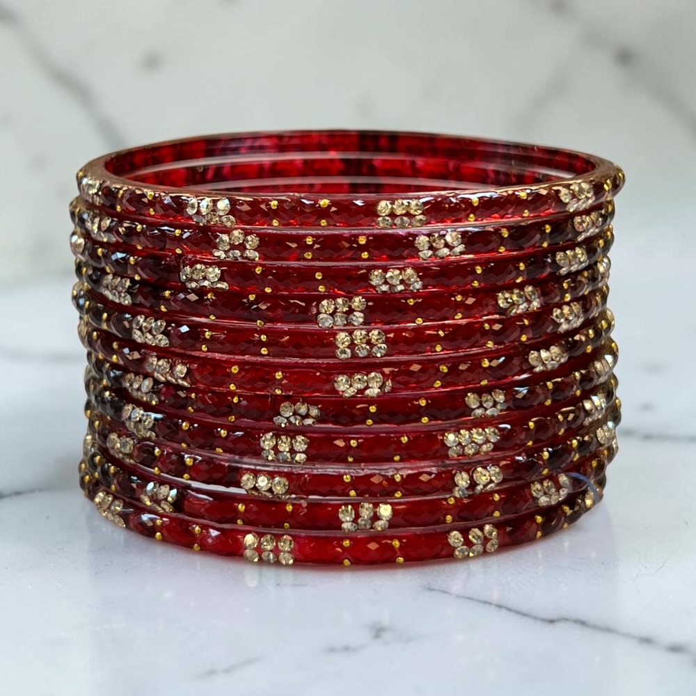 Raindrop Crystal Glass Bangles Set of 12 | Sparkling Glass Churi Bangles for Women | Bridal Wedding Party Jewellery - Image 12