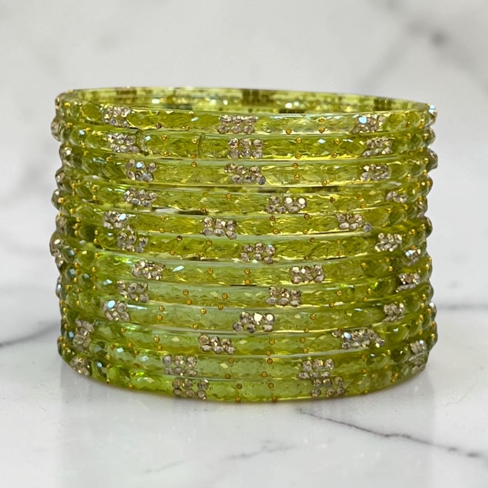 Raindrop Crystal Glass Bangles Set of 12 | Sparkling Glass Churi Bangles for Women | Bridal Wedding Party Jewellery - Image 13