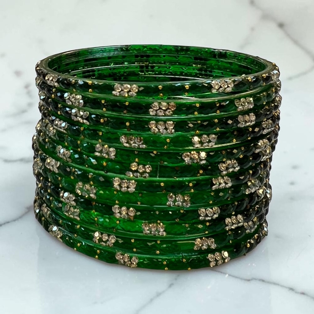Raindrop Crystal Glass Bangles Set of 12 | Sparkling Glass Churi Bangles for Women | Bridal Wedding Party Jewellery - Image 16