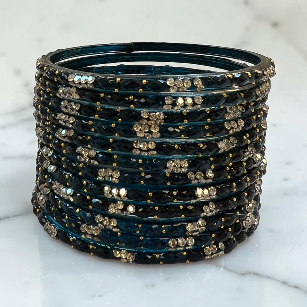 Raindrop Crystal Glass Bangles Set of 12 | Sparkling Glass Churi Bangles for Women | Bridal Wedding Party Jewellery - Image 10