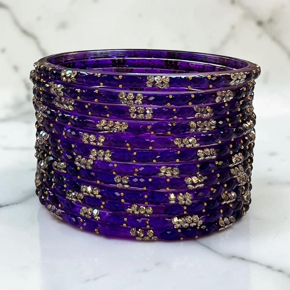 Raindrop Crystal Glass Bangles Set of 12 | Sparkling Glass Churi Bangles for Women | Bridal Wedding Party Jewellery - Image 6