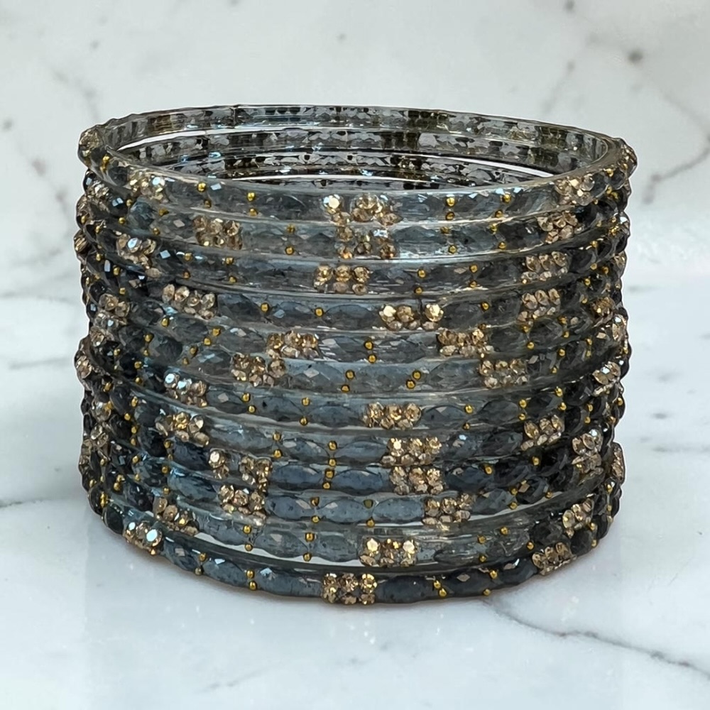 Raindrop Crystal Glass Bangles Set of 12 | Sparkling Glass Churi Bangles for Women | Bridal Wedding Party Jewellery - Image 15