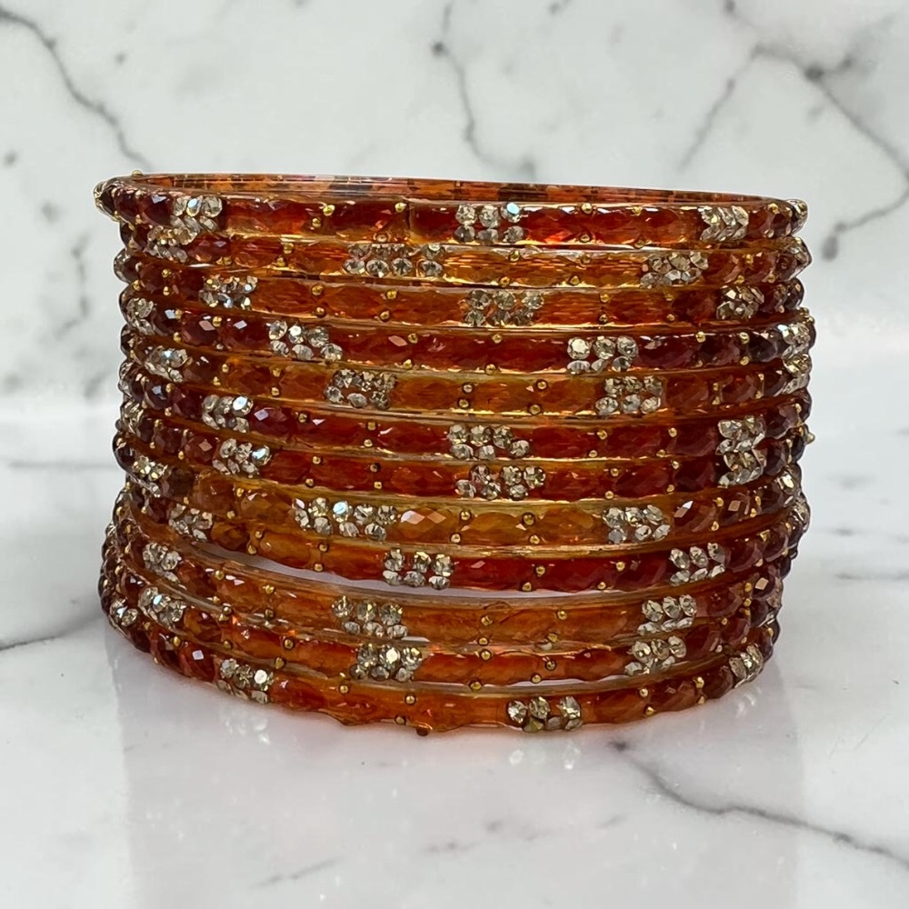 Raindrop Crystal Glass Bangles Set of 12 | Sparkling Glass Churi Bangles for Women | Bridal Wedding Party Jewellery - Image 19