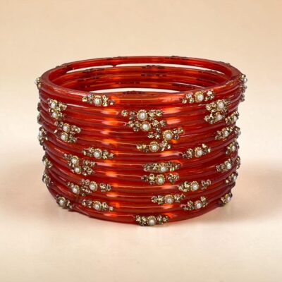 Pearl Crystal Glass Bangles Set of 12 | Elegant Indian Bridal Bangles