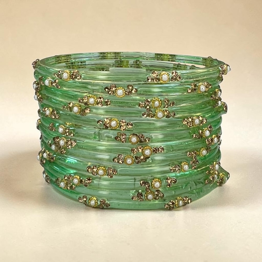 Pearl Crystal Glass Bangles Set of 12 | Elegant Indian Bridal Bangles - Image 8