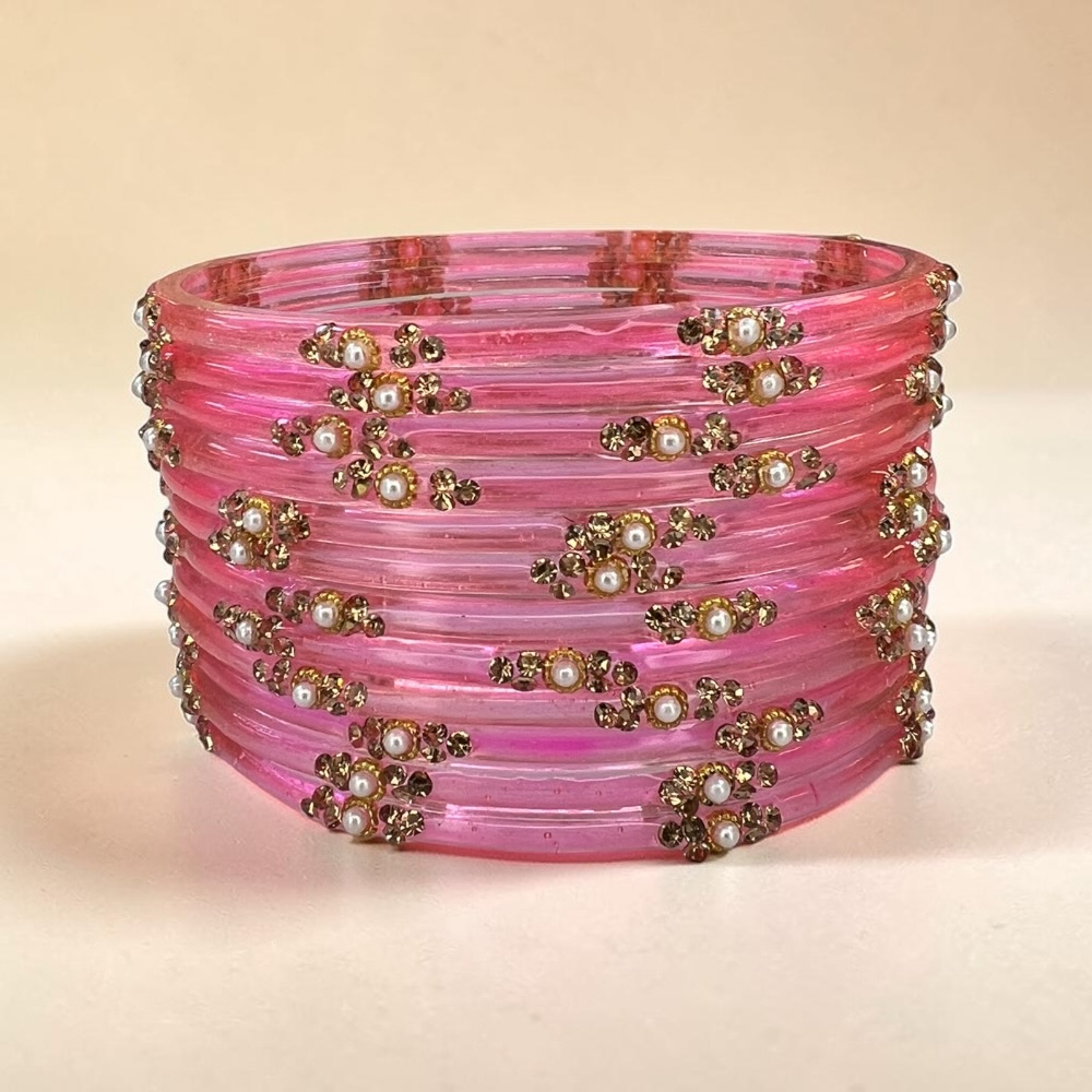 Pearl Crystal Glass Bangles Set of 12 | Elegant Indian Bridal Bangles - Image 9