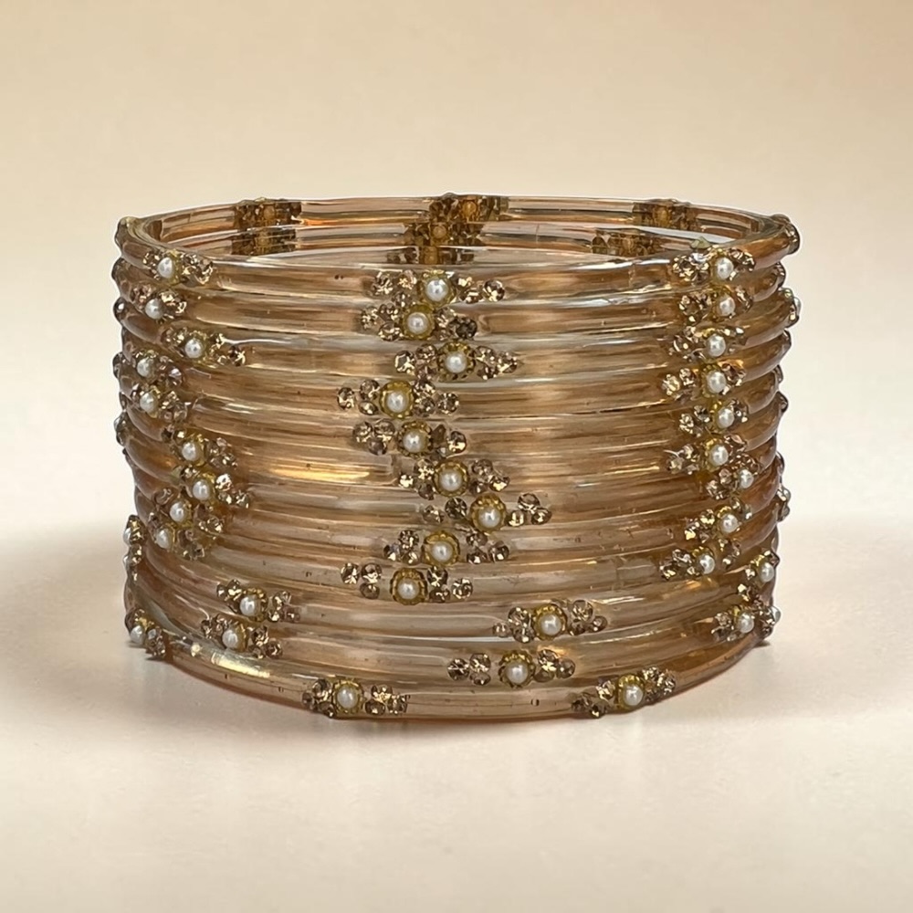 Pearl Crystal Glass Bangles Set of 12 | Elegant Indian Bridal Bangles - Image 19