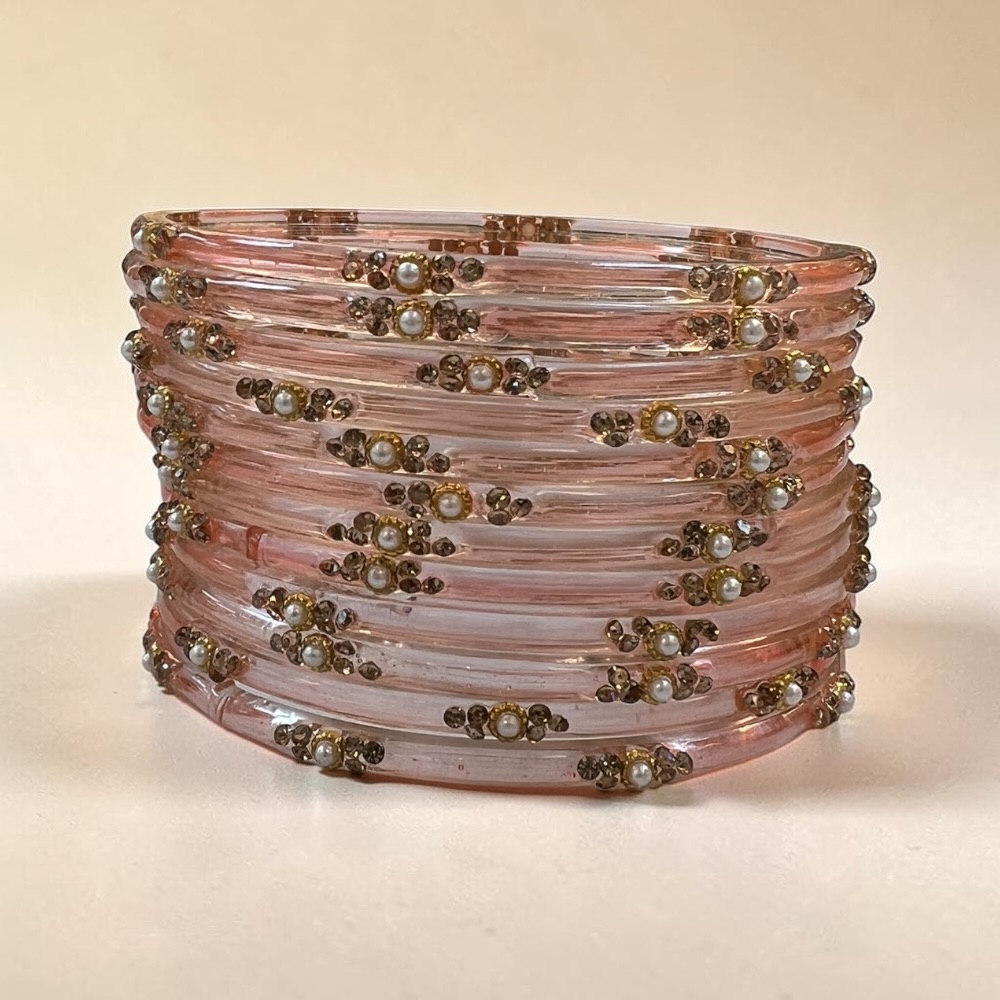 Pearl Crystal Glass Bangles Set of 12 | Elegant Indian Bridal Bangles - Image 4