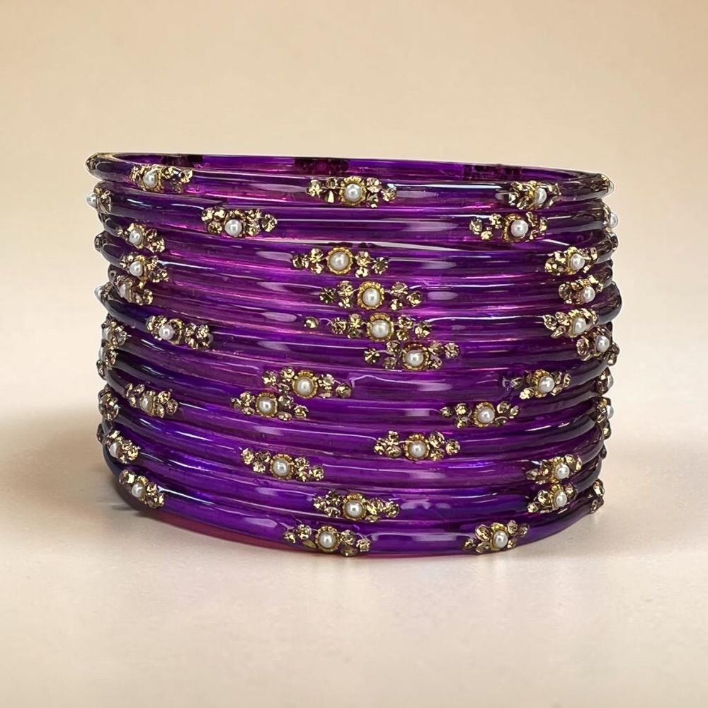 Pearl Crystal Glass Bangles Set of 12 | Elegant Indian Bridal Bangles - Image 7