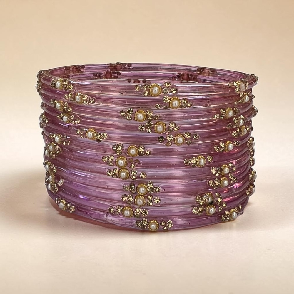 Pearl Crystal Glass Bangles Set of 12 | Elegant Indian Bridal Bangles - Image 13