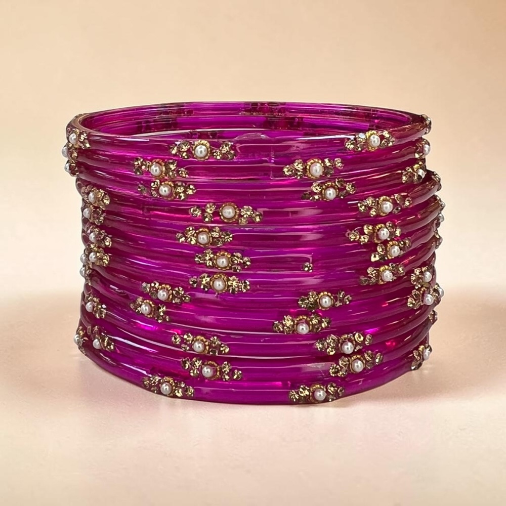 Pearl Crystal Glass Bangles Set of 12 | Elegant Indian Bridal Bangles - Image 6