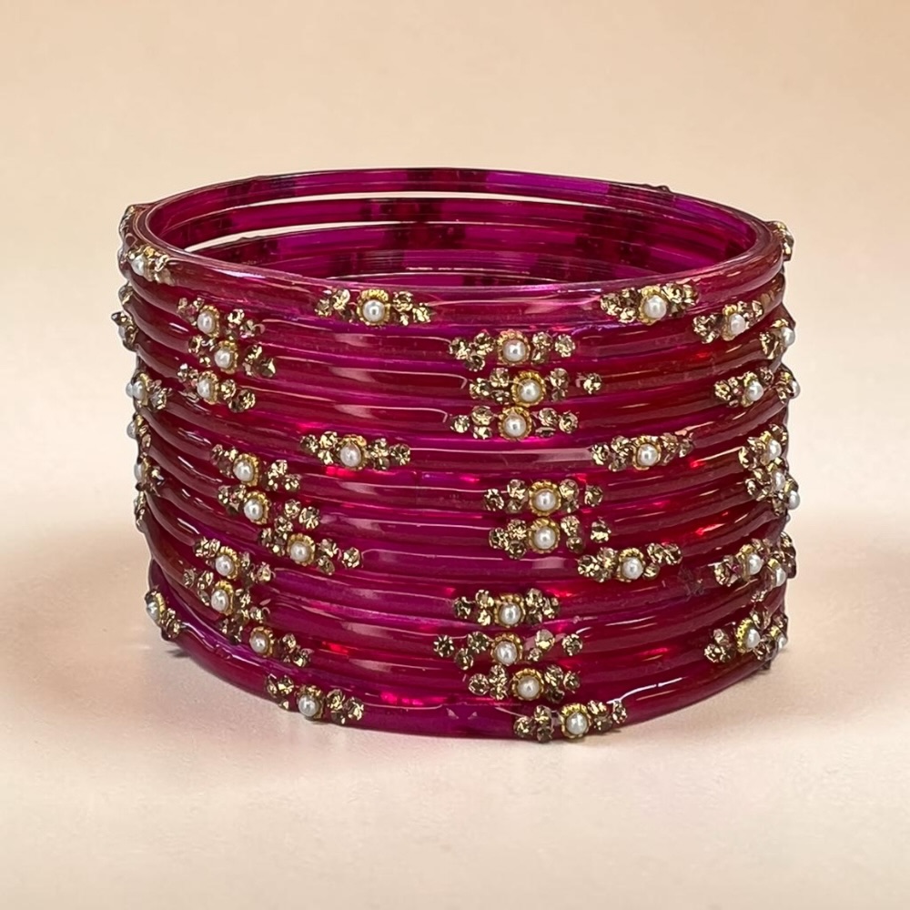 Pearl Crystal Glass Bangles Set of 12 | Elegant Indian Bridal Bangles - Image 5
