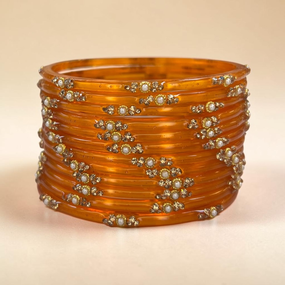 Pearl Crystal Glass Bangles Set of 12 | Elegant Indian Bridal Bangles - Image 10