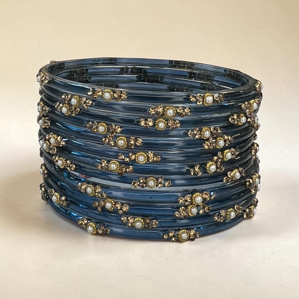 Pearl Crystal Glass Bangles Set of 12 | Elegant Indian Bridal Bangles - Image 18