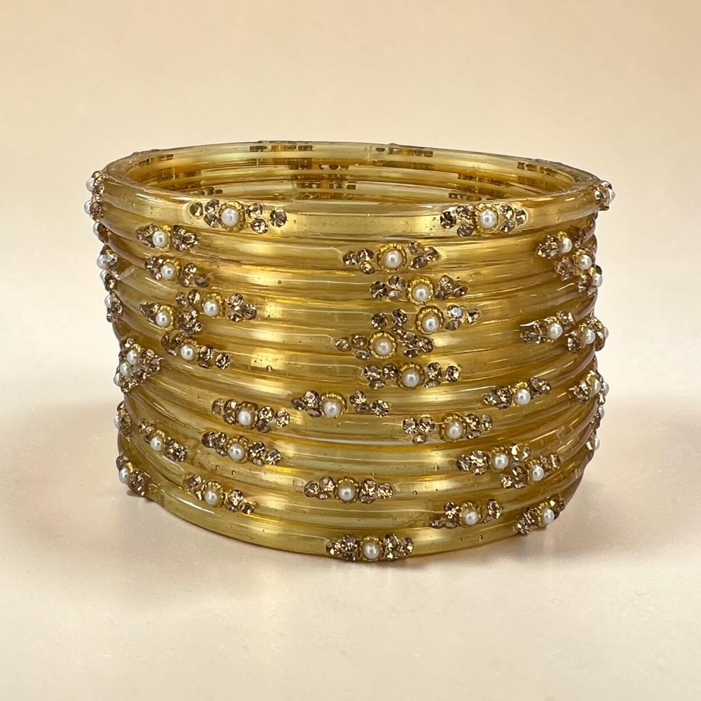 Pearl Crystal Glass Bangles Set of 12 | Elegant Indian Bridal Bangles - Image 16