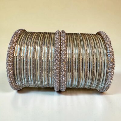 Crystal Bangles Set for Women Champagne and Silver Stone Studded Wedding Bangles