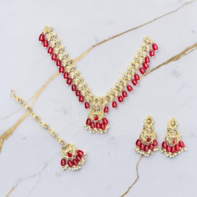 Luxury Bridal Necklace Set with Earrings and Tikka