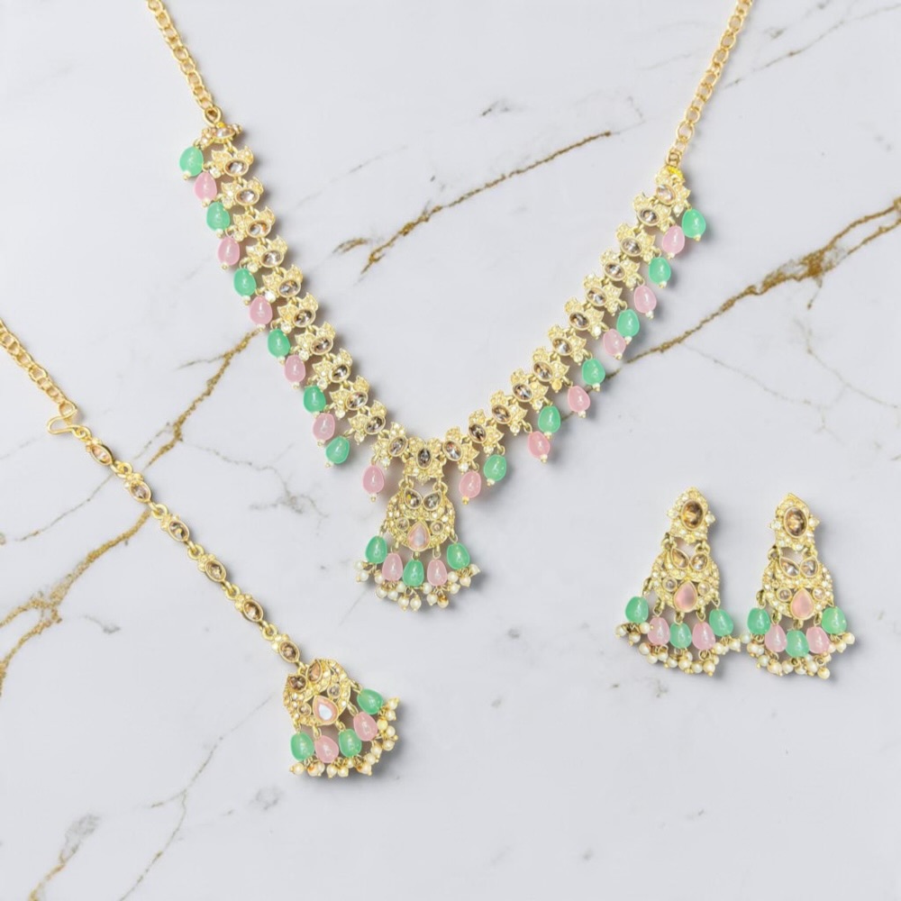 Luxury Bridal Necklace Set with Earrings and Tikka - Image 12