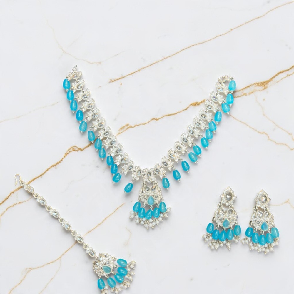 Luxury Bridal Necklace Set with Earrings and Tikka - Image 5