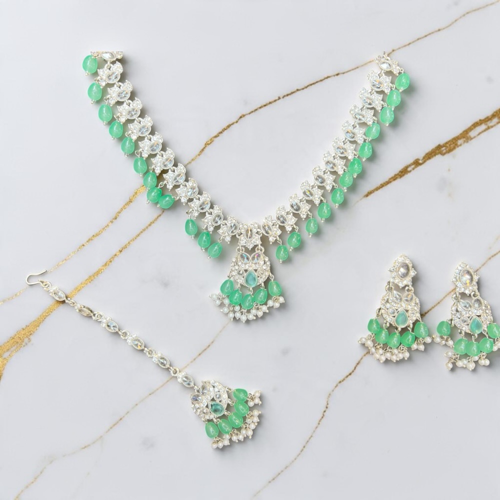 Luxury Bridal Necklace Set with Earrings and Tikka - Image 10