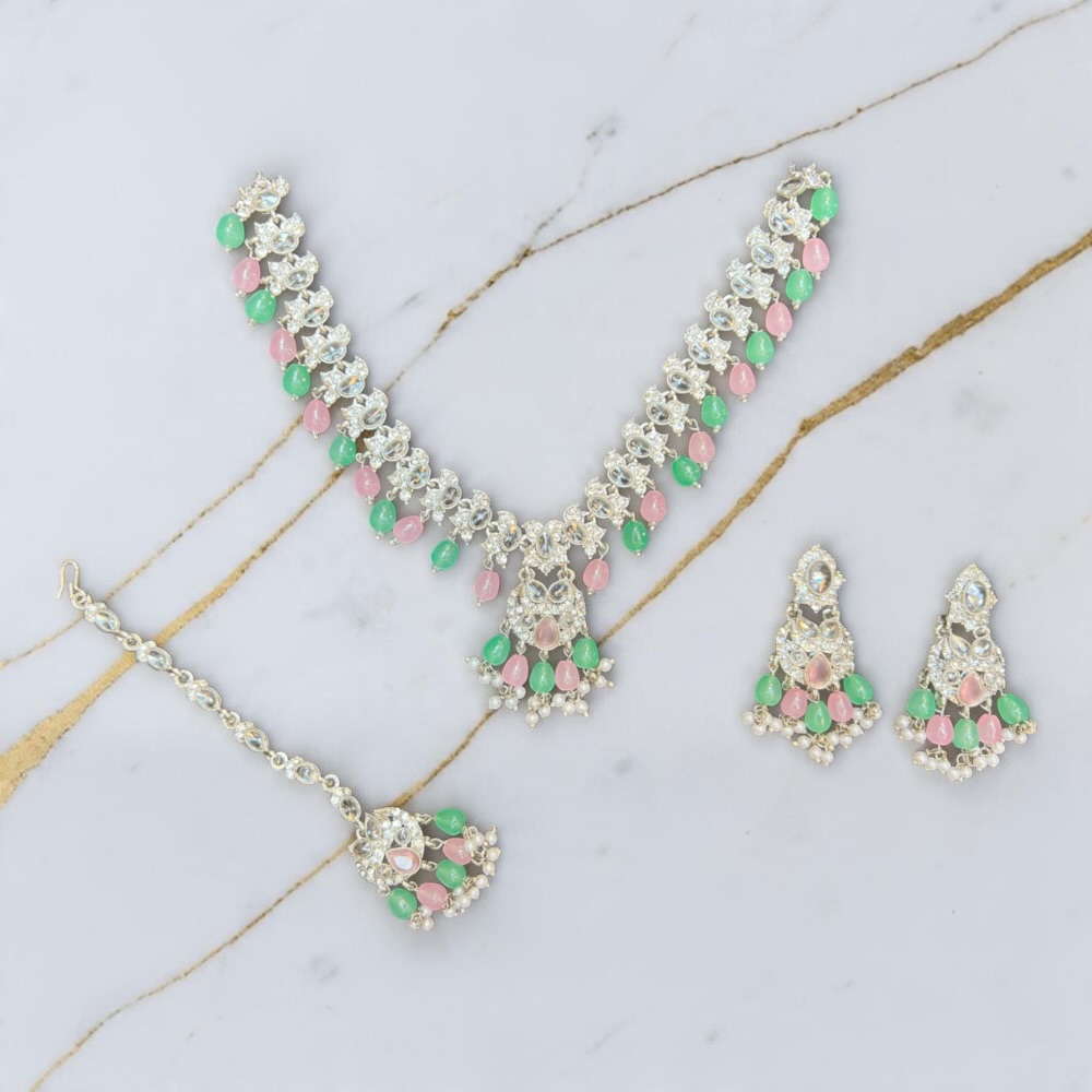Luxury Bridal Necklace Set with Earrings and Tikka - Image 13