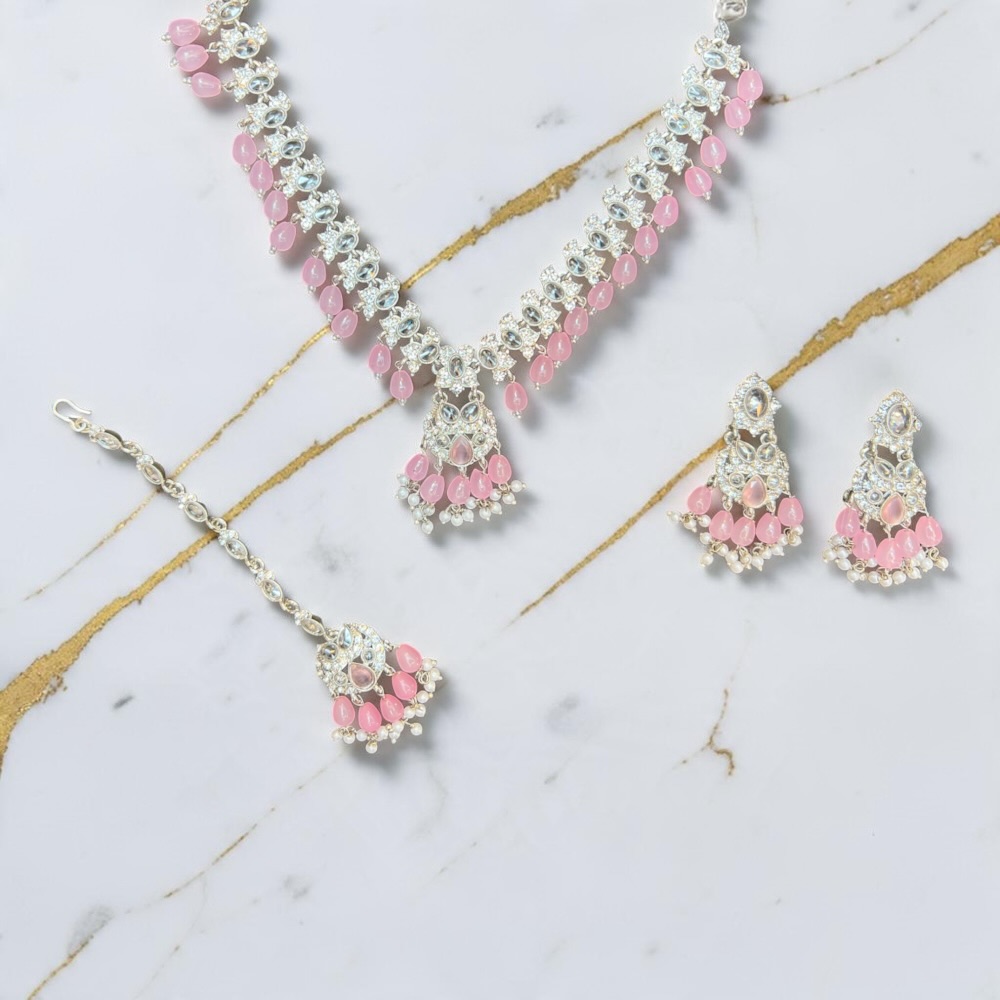 Luxury Bridal Necklace Set with Earrings and Tikka - Image 19