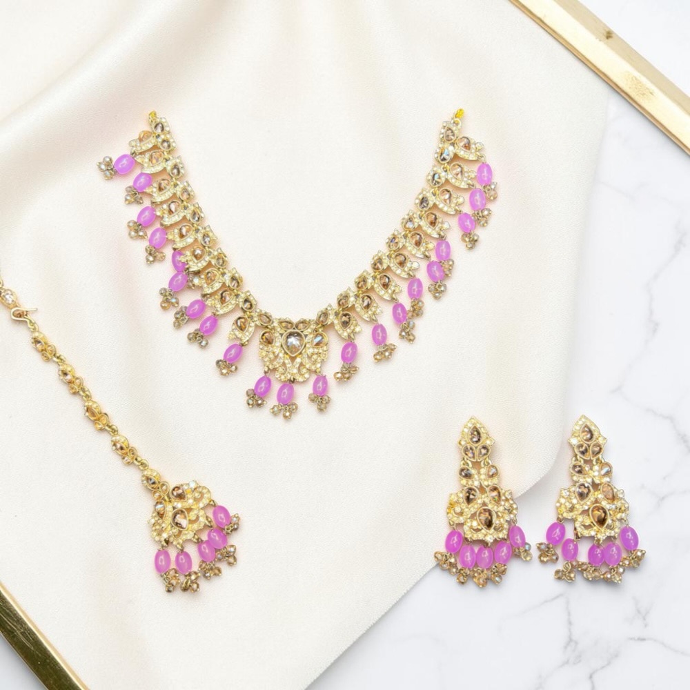 Luxury Floral Necklace Set with Earrings & Tikka | Choker Style Jewellery - Image 22
