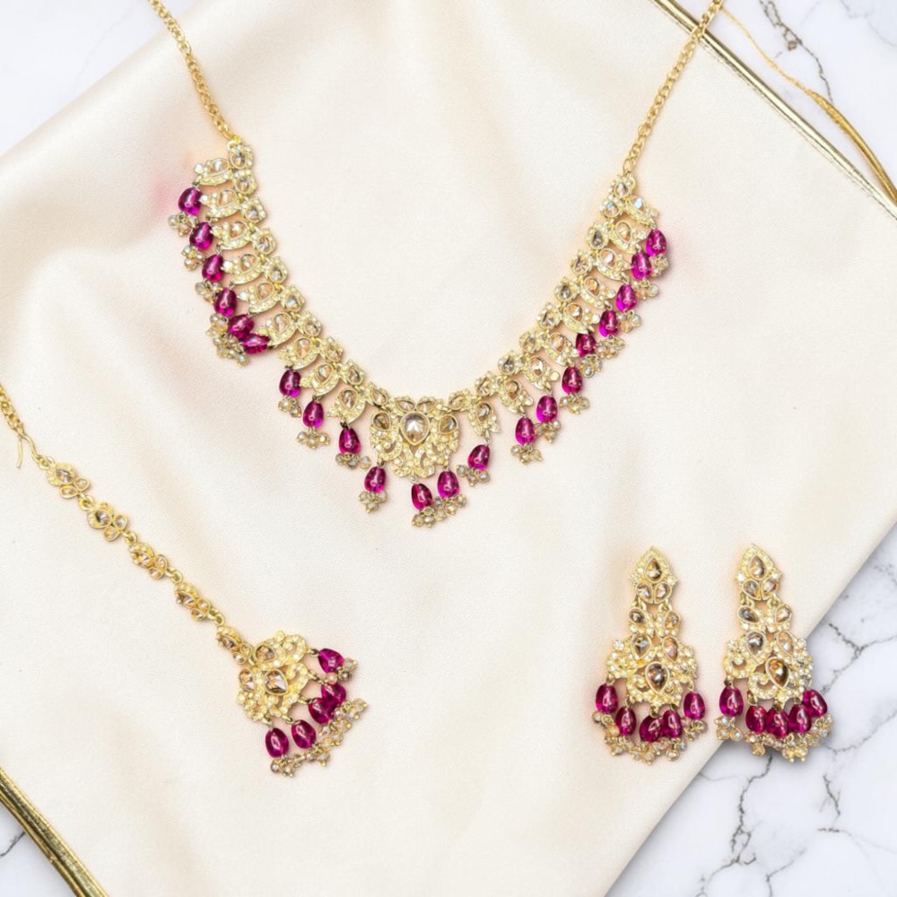 Luxury Floral Necklace Set with Earrings & Tikka | Choker Style Jewellery - Image 7