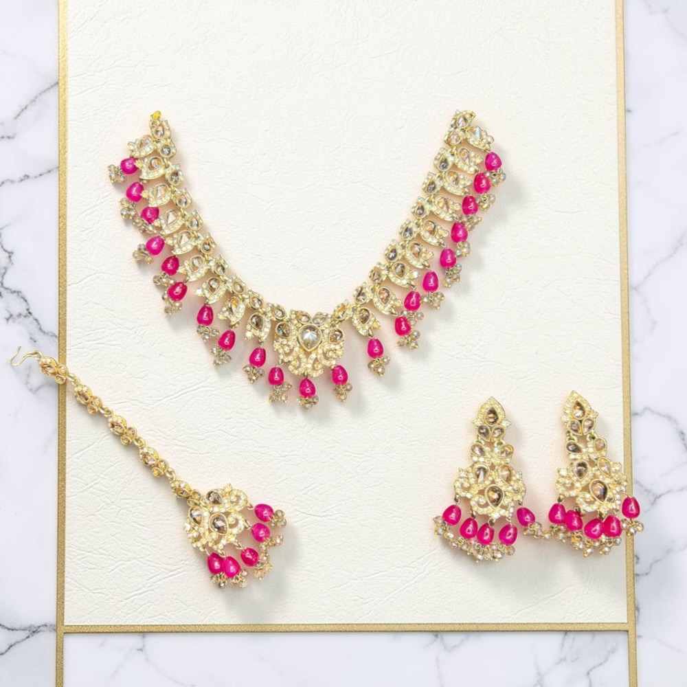Luxury Floral Necklace Set with Earrings & Tikka | Choker Style Jewellery - Image 9