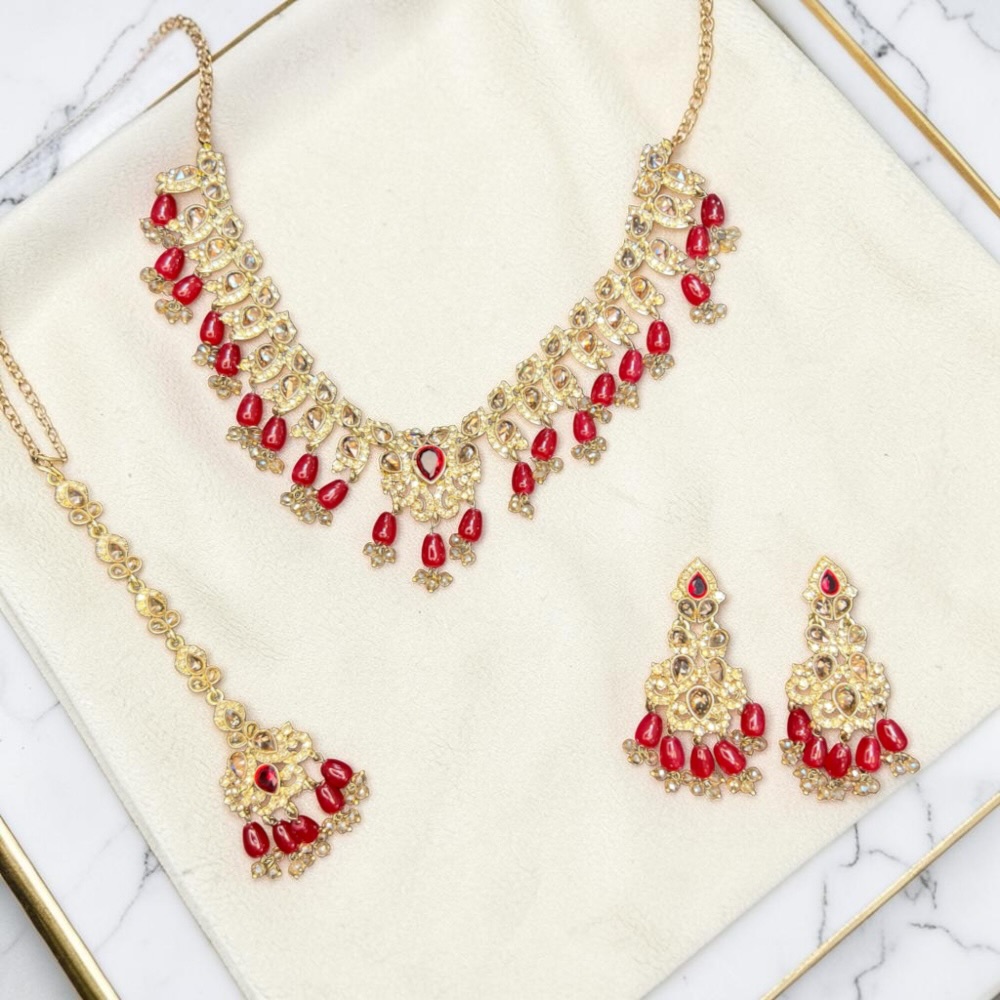 Luxury Floral Necklace Set with Earrings & Tikka | Choker Style Jewellery - Image 8